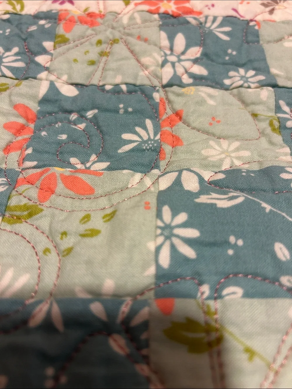 ONE OF A KIND - HANDCRAFTED Patchwork Floral Cotton Quilt Multicolor